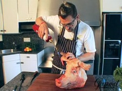 Chris Cosentino butchering a pig's head